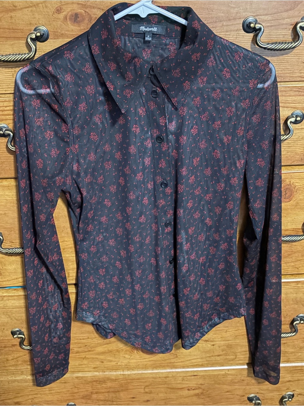 Madewell Black Button-Down with Red Floral Print